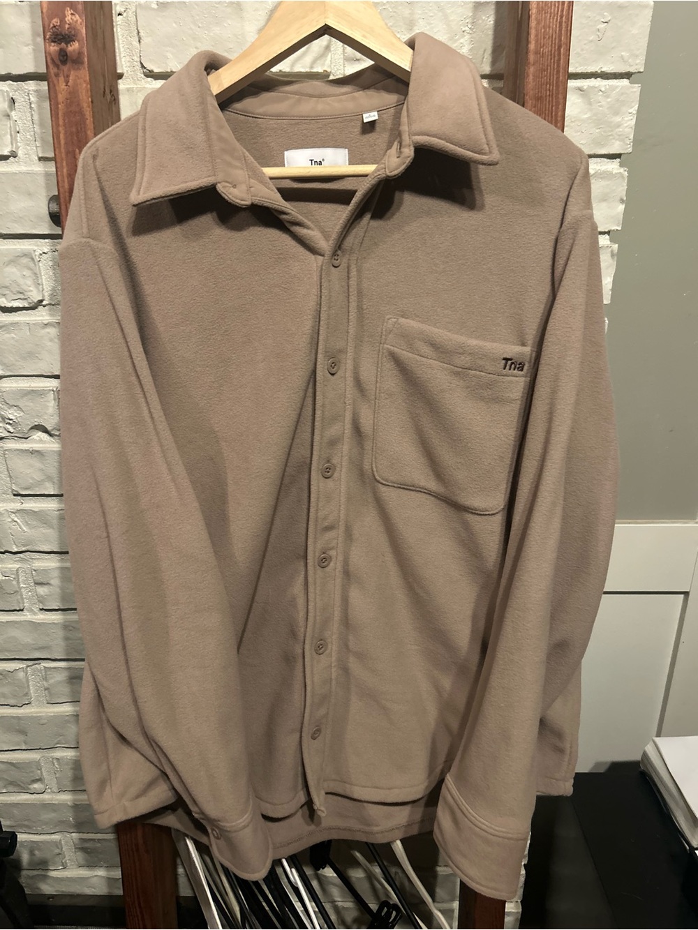 Aritzia TNA Polar Fleece Button Down Shacket Beige Large Shirt Jacket